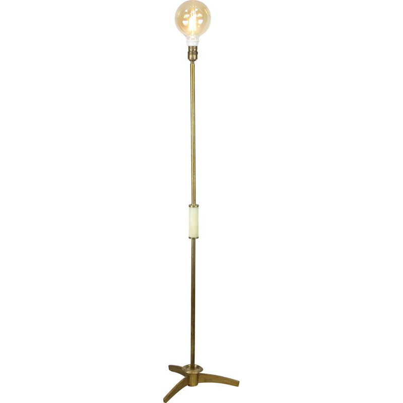 Minimal mid-century brass & marble floor lamp