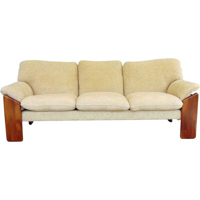 Vintage 3-seater Sapporo sofa in walnut wood and cotton fabric by Mobil Girci