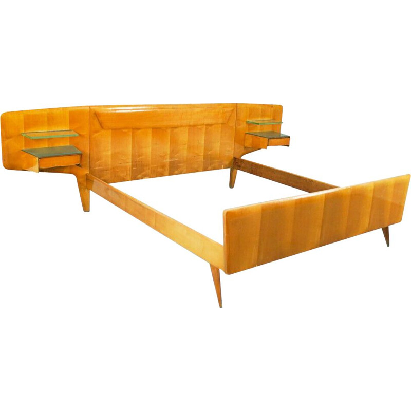 Vintage wood double bed by Vittorio & Plinio Dassi, 1950s