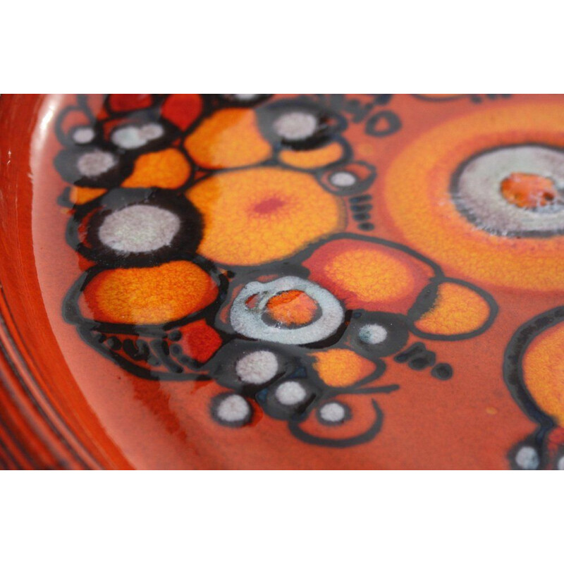Vintage orange ceramic wall plate by Elly and Wilhelm Kuch, 1970s