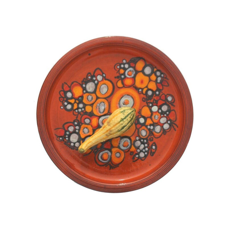 Vintage orange ceramic wall plate by Elly and Wilhelm Kuch, 1970s