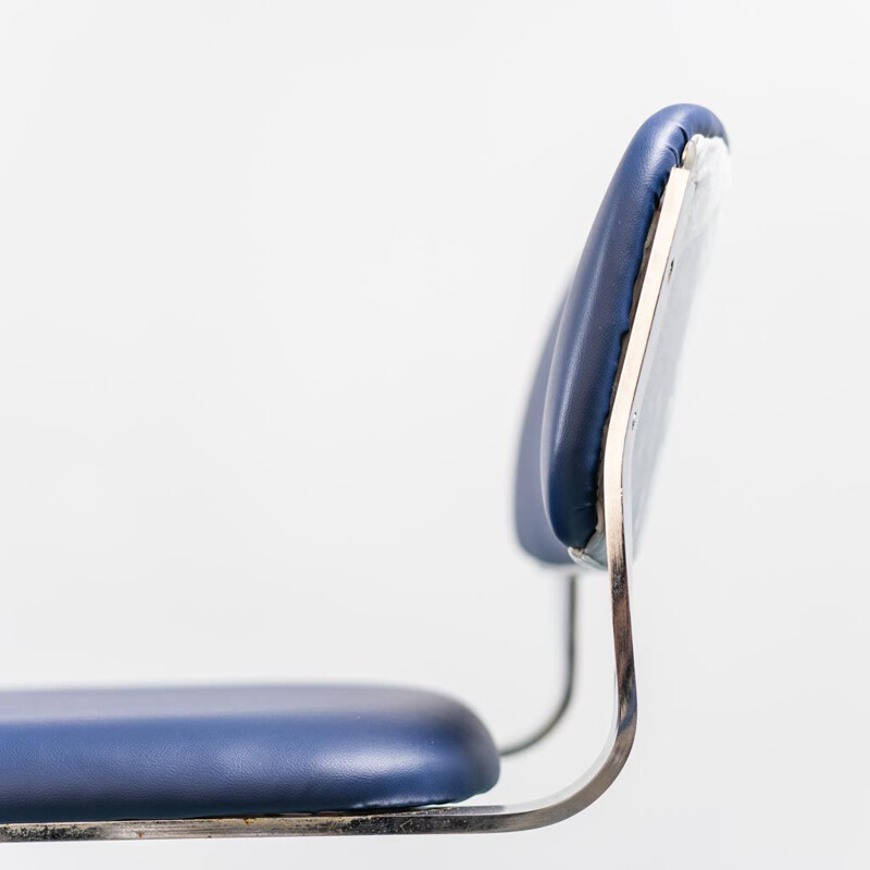 Set of 4 vintage blue eco-leather chairs in chromed metal, 1970s