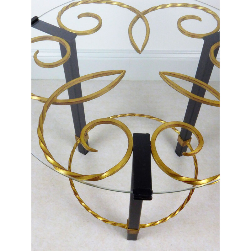 Mid century side table in glass, metal and golden metal - 1950s