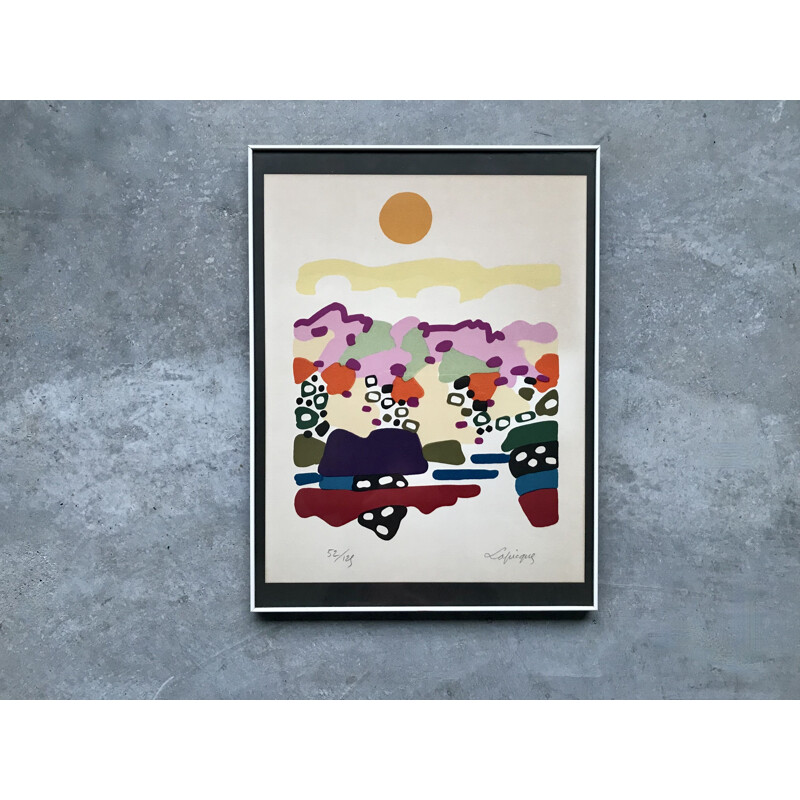 Vintage painting in color and framed by Charles Lapicque, 1970s