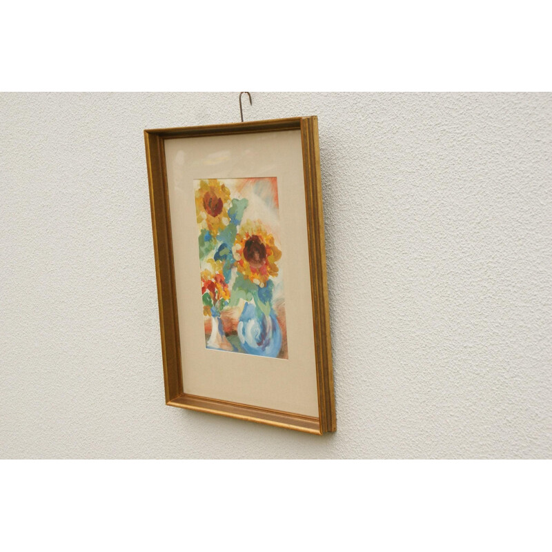 Vintage "Sunflowers" oil on canvas by Robert Pudlich, 1920s