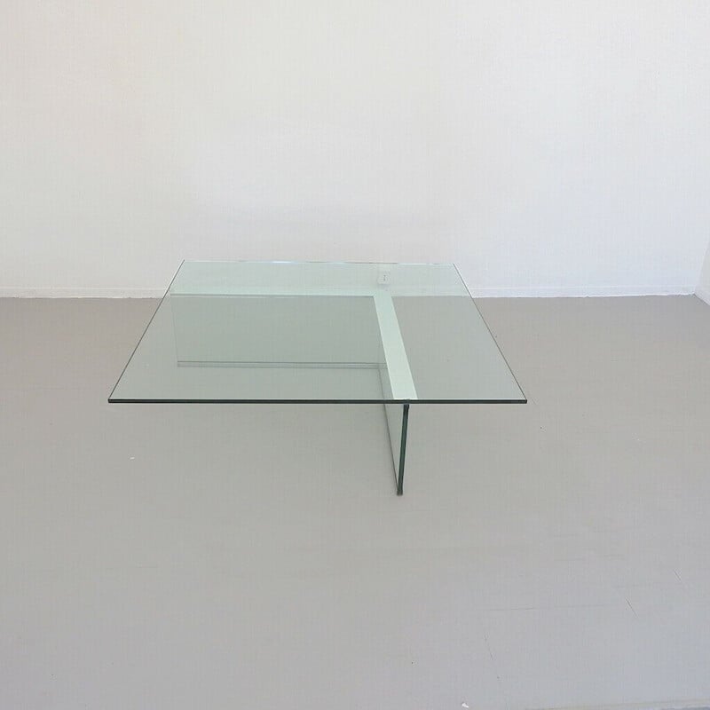Vintage coffee table with tempered glass shelf, 1970s