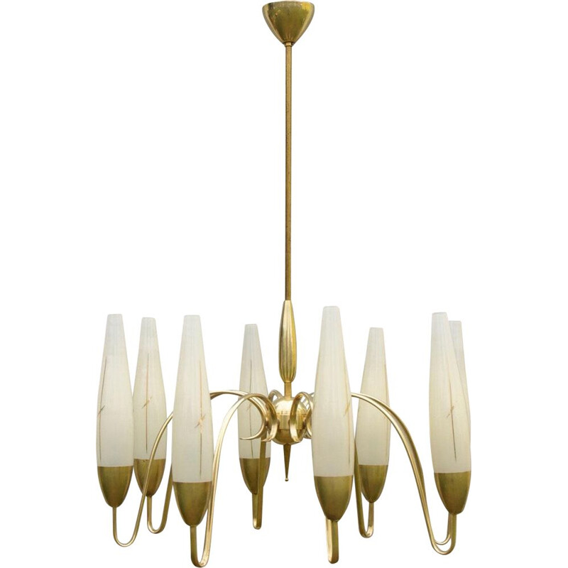 Italian vintage brass chandelier with 8 arms, 1950s