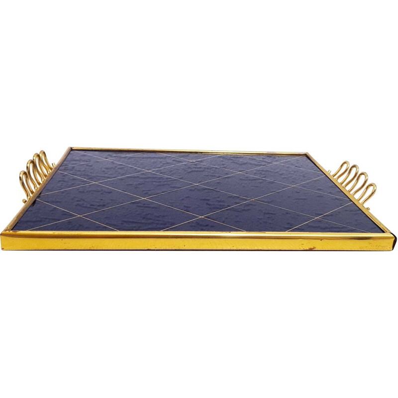 Vintage glass and brass tray, 1950