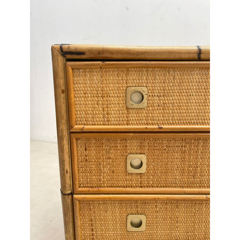 Vintage Dal Vera bamboo and wicker rattan chest of drawers, Italy 1960s