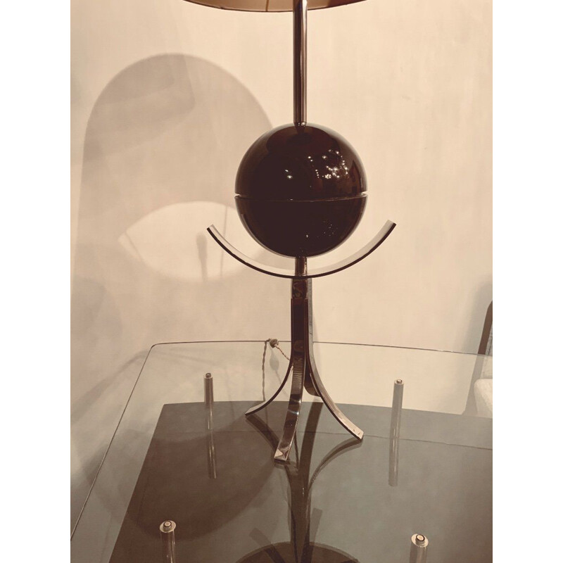 Vintage table lamp in chromed metal and Bakelite sphere, 1970