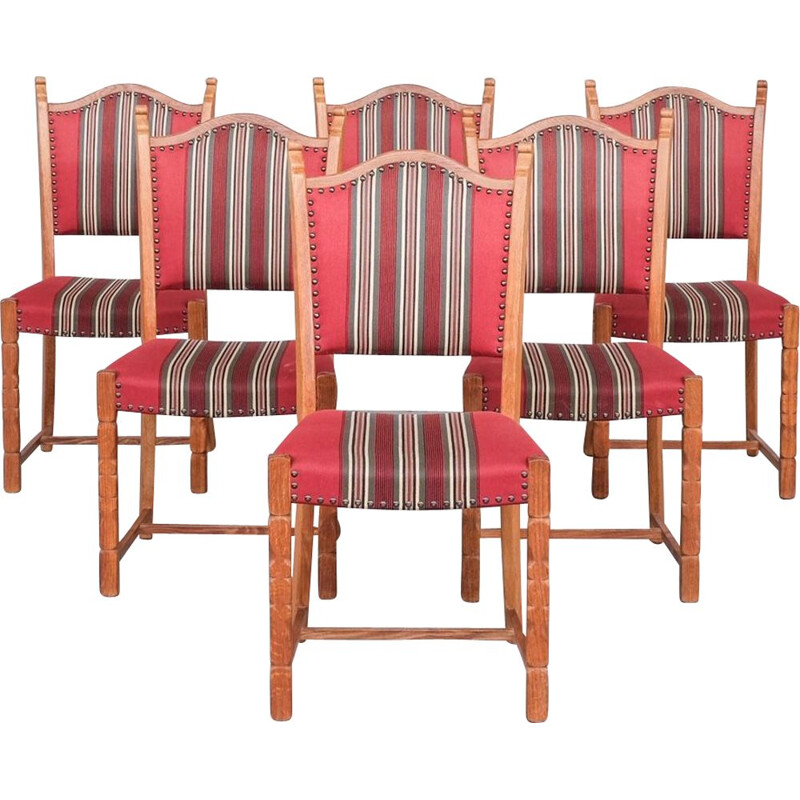 Set of 6 mid-century oakwood Danish dining chairs by Henning Kjaernulf, 1960s