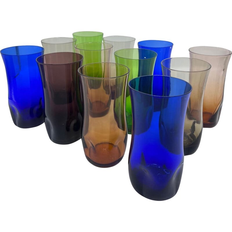 Set of 12 vintage glasses in colors, 1970