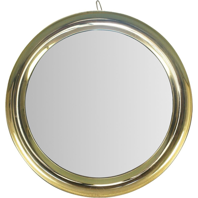 Vintage wall mirror with circular metal frame by Sergio Mazza, 1960s