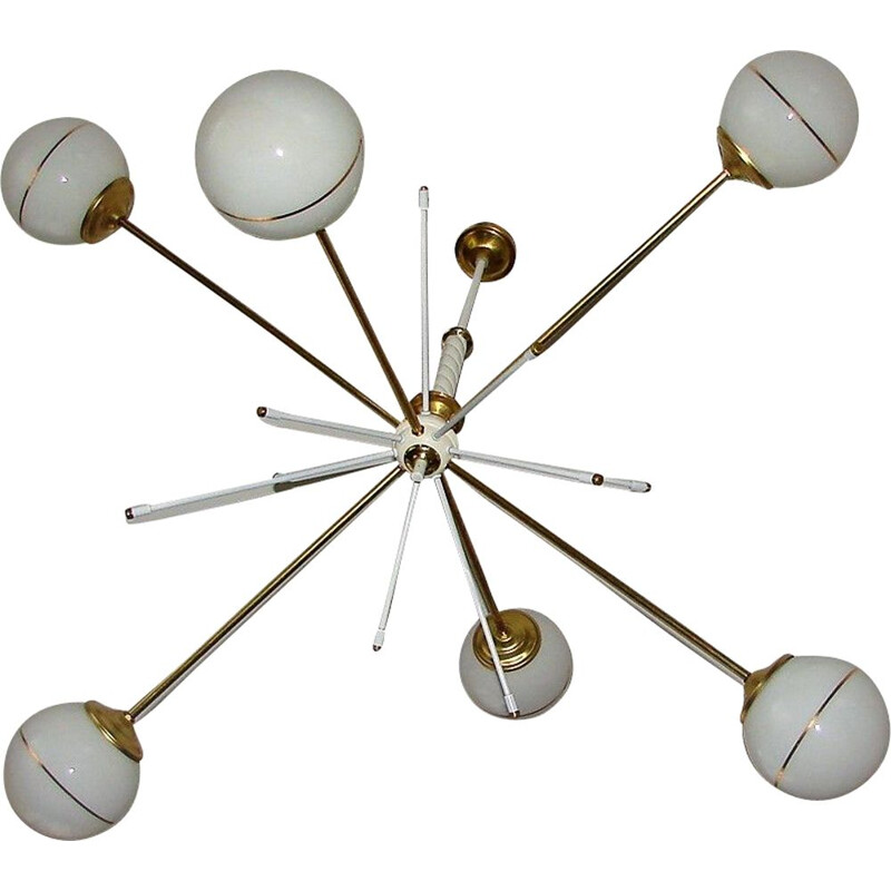 Vintage brass and glass chandelier, 1960s