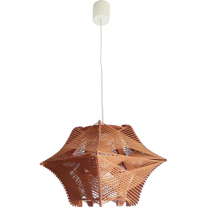 Mid century French country wooden pendant lamp, 1960s