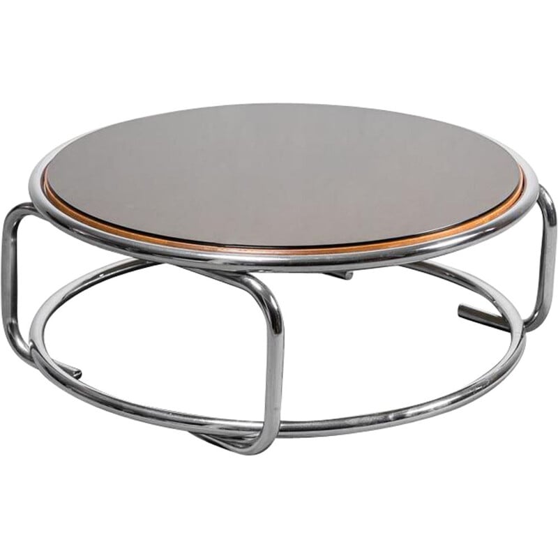 Vintage coffee table in chromed metal and glass, 1970s