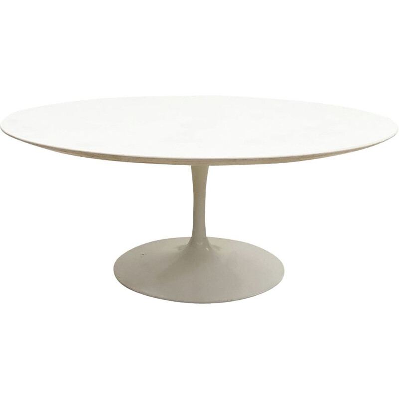 Mid-century white metal and wooden top coffee table by Knoll