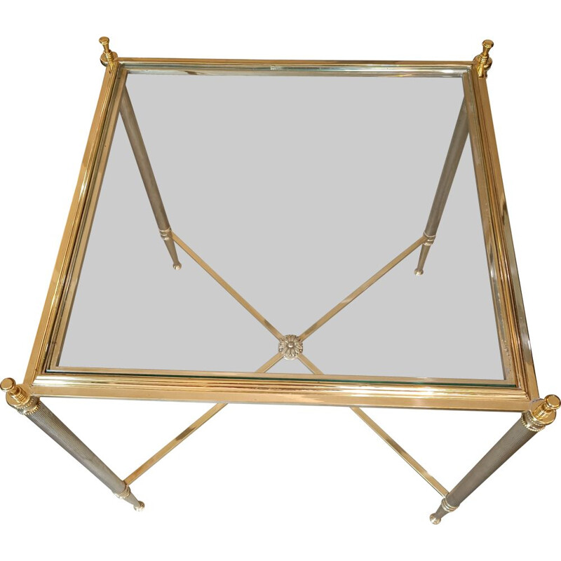 Vintage bronze and glass side table by Jansen, 1970