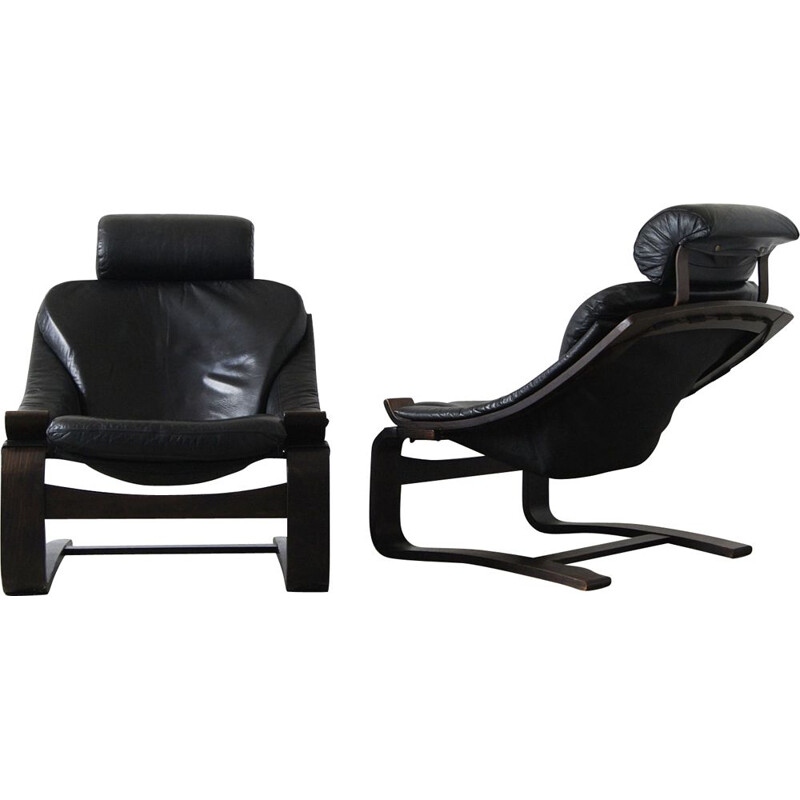 Set of 2 mid-century swedish kroken leather lounge chairs by Åke Fribytter for Nelo, 1970s
