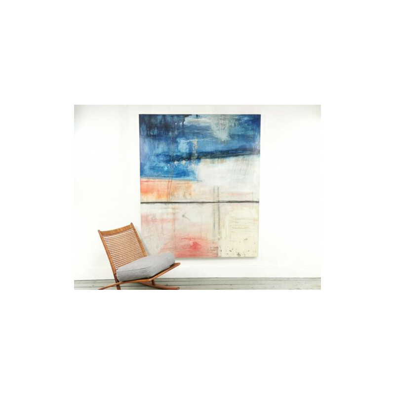 Mid-century large mixed media abstract canvas painting