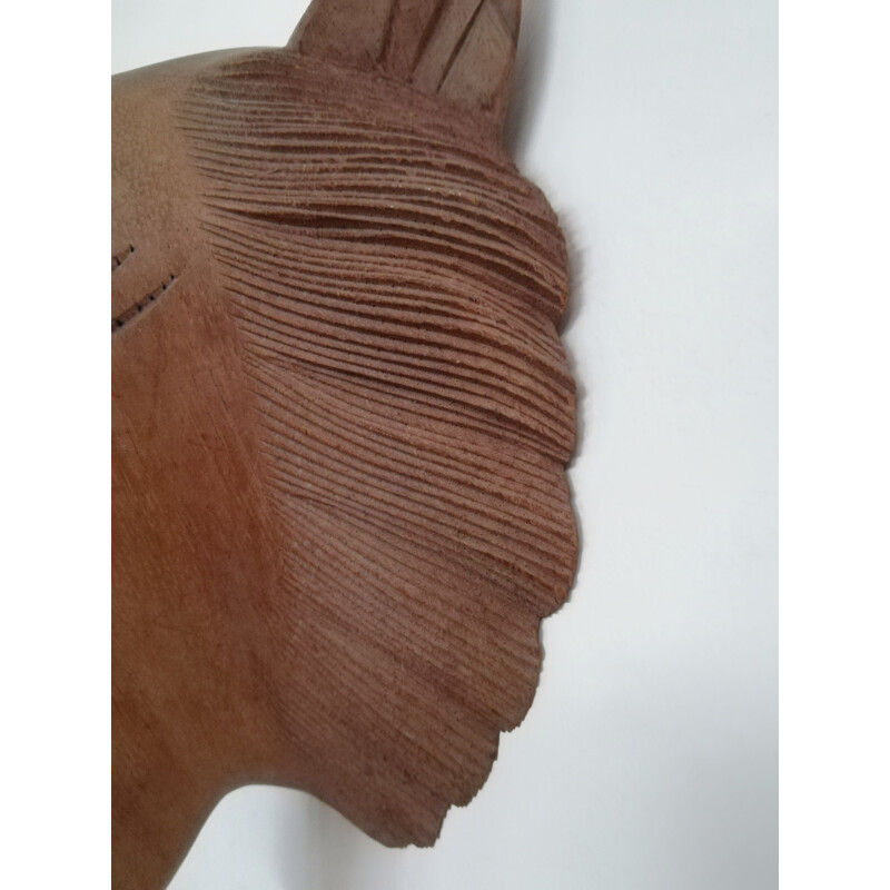 Vintage carved wooden mask of roaring tiger
