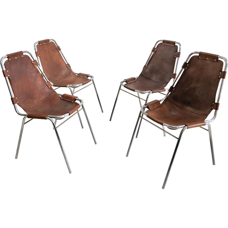 Set of 4 vintage chairs by Charlotte Perriand for Les Arcs