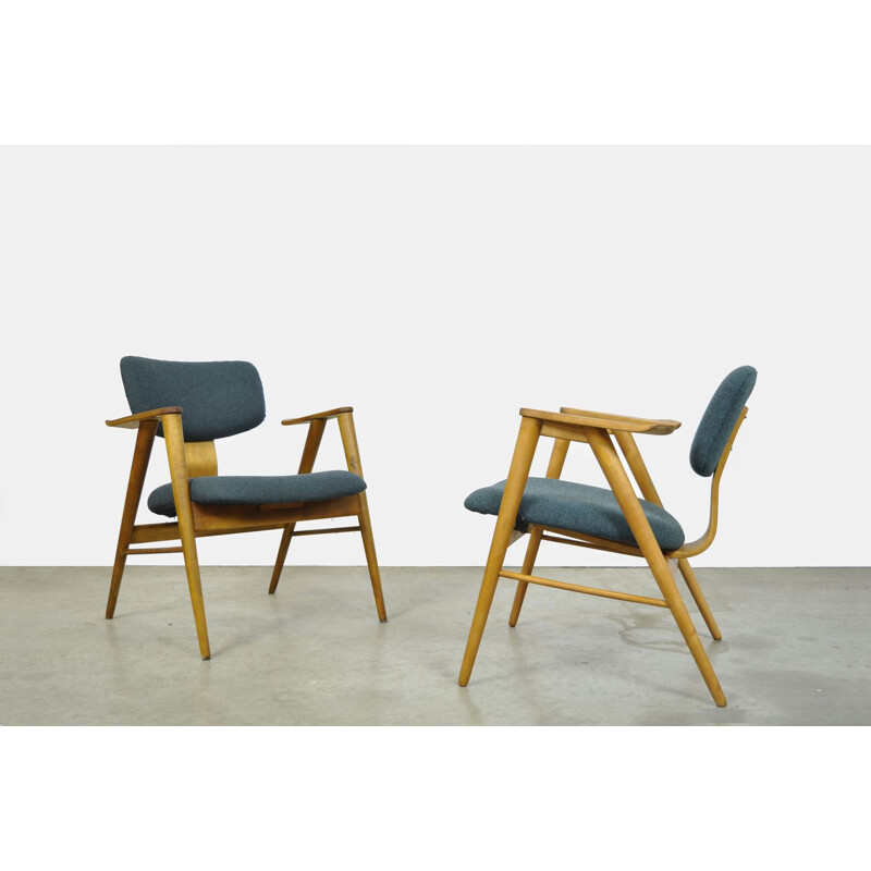 Pair of mid-century birch FT14 armchairs by Cees Braakman for Pastoe, 1955s