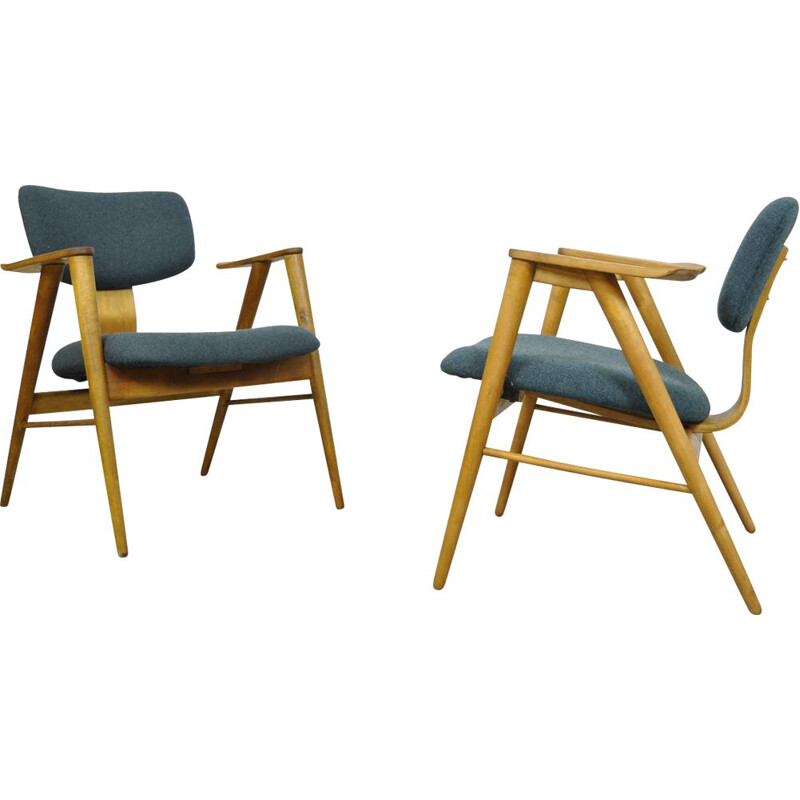 Pair of mid-century birch FT14 armchairs by Cees Braakman for Pastoe, 1955s