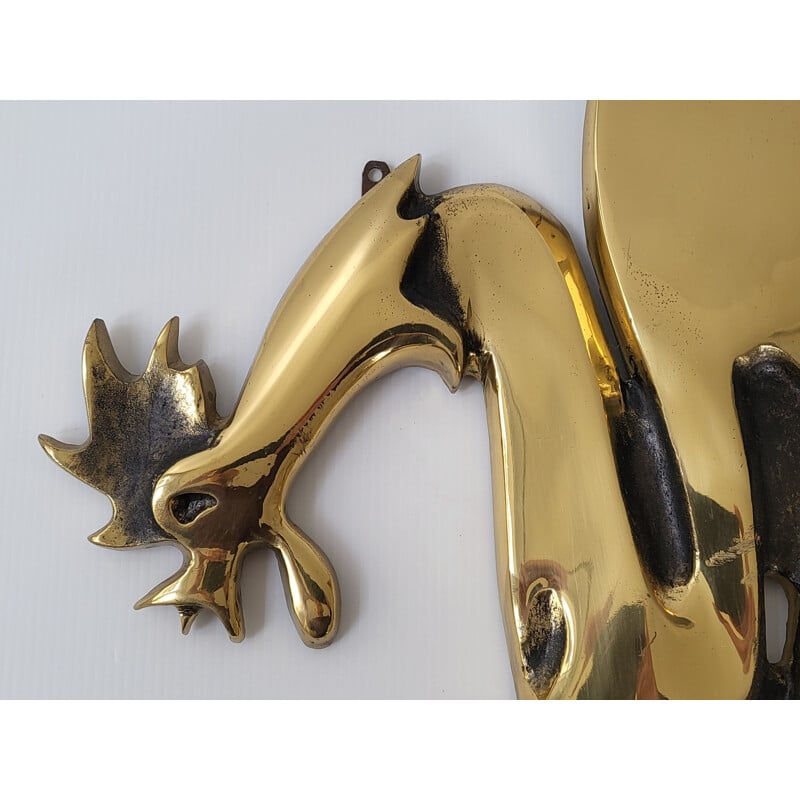 Vintage wall rooster in solid bronze, 1970