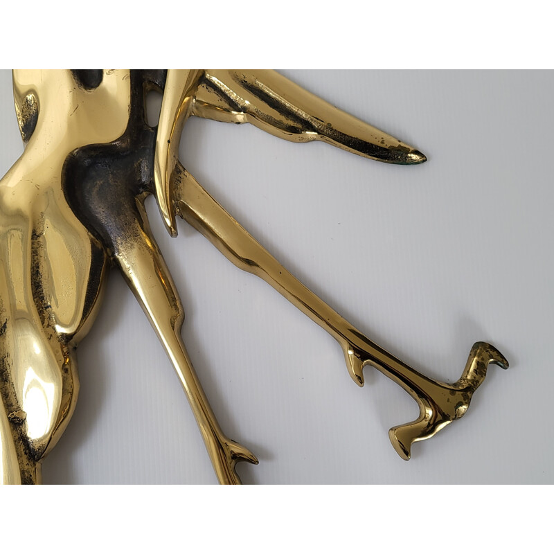 Vintage wall rooster in solid bronze, 1970