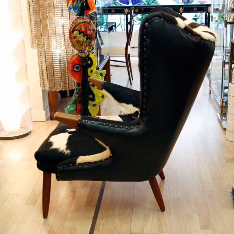 Scandinavian vintage wing armchair, Svend SKIPPER -1950s