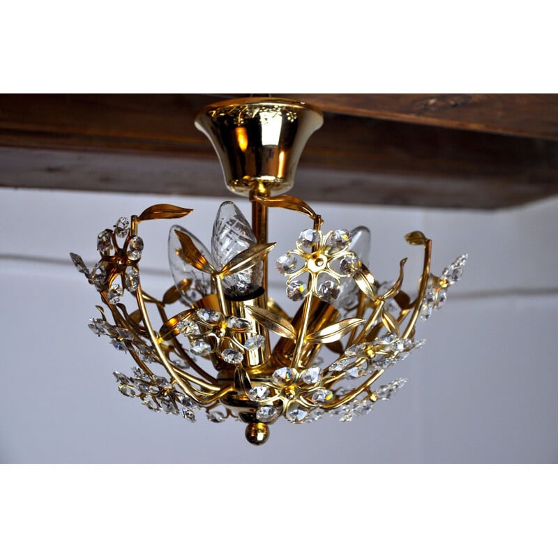 Vintage Cut Glass Ceiling Lamp By Oscar Torlasco For Stilkronen Italy 1980s - Vintage Cut Glass Ceiling Light