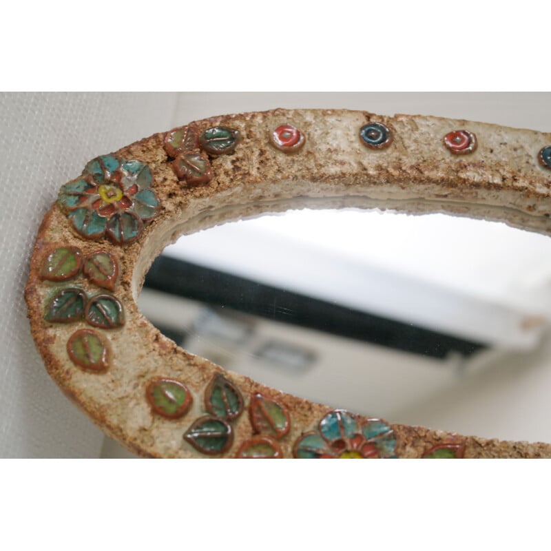 Vintage ceramic mirror by Vallauris, 1960s