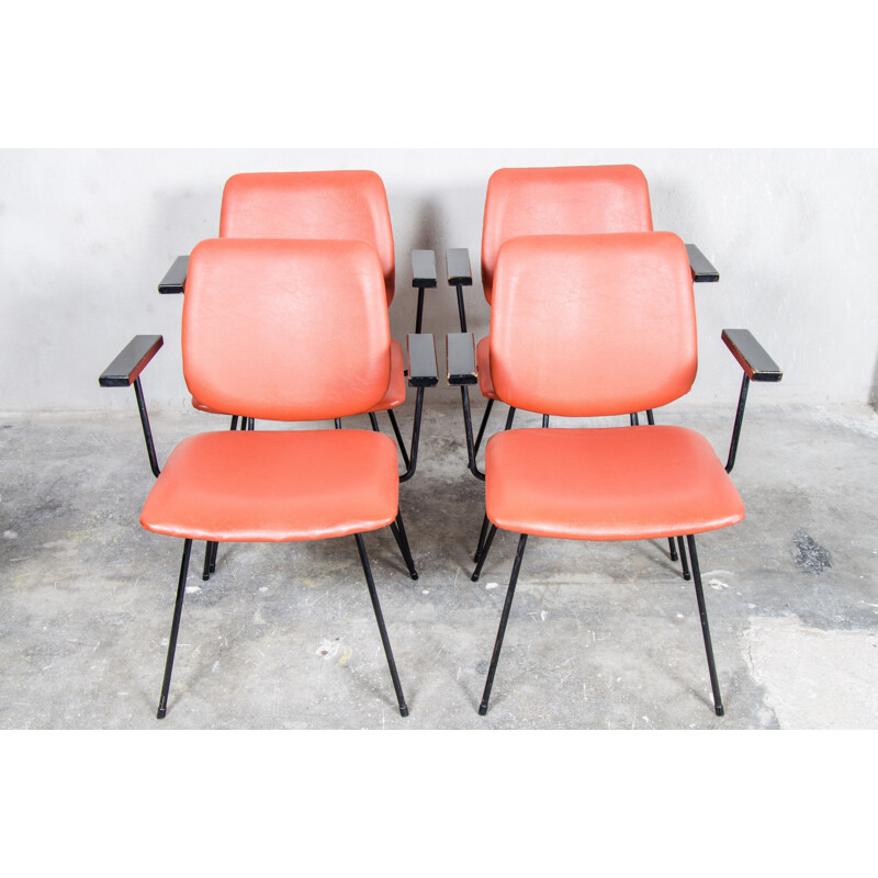 Kembo set of 4 red dining chairs, W.H GISPEN - 1950s