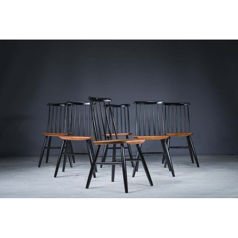 Set of 6 vintage beechwood and teak chairs by Ilmari Tapiovaara, 1960s