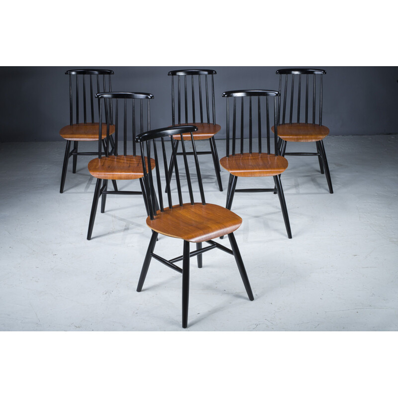 Set of 6 vintage beechwood and teak chairs by Ilmari Tapiovaara, 1960s