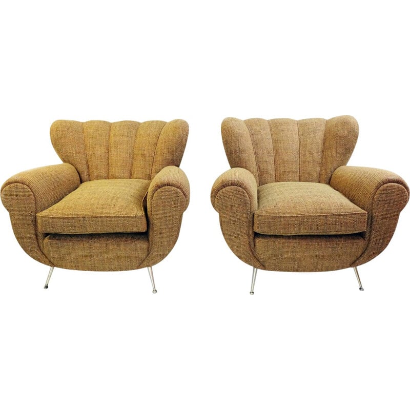 Pair of Italiens armchairs with brass feet - 1950s
