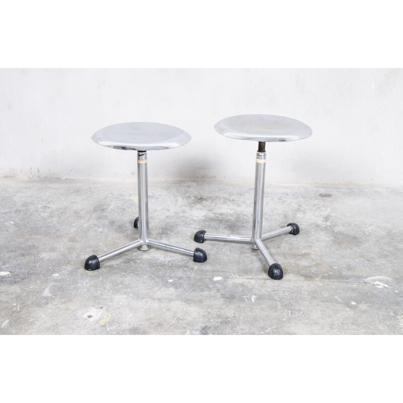 Pair of industrial Maquet stools in chromed metal - 1950s