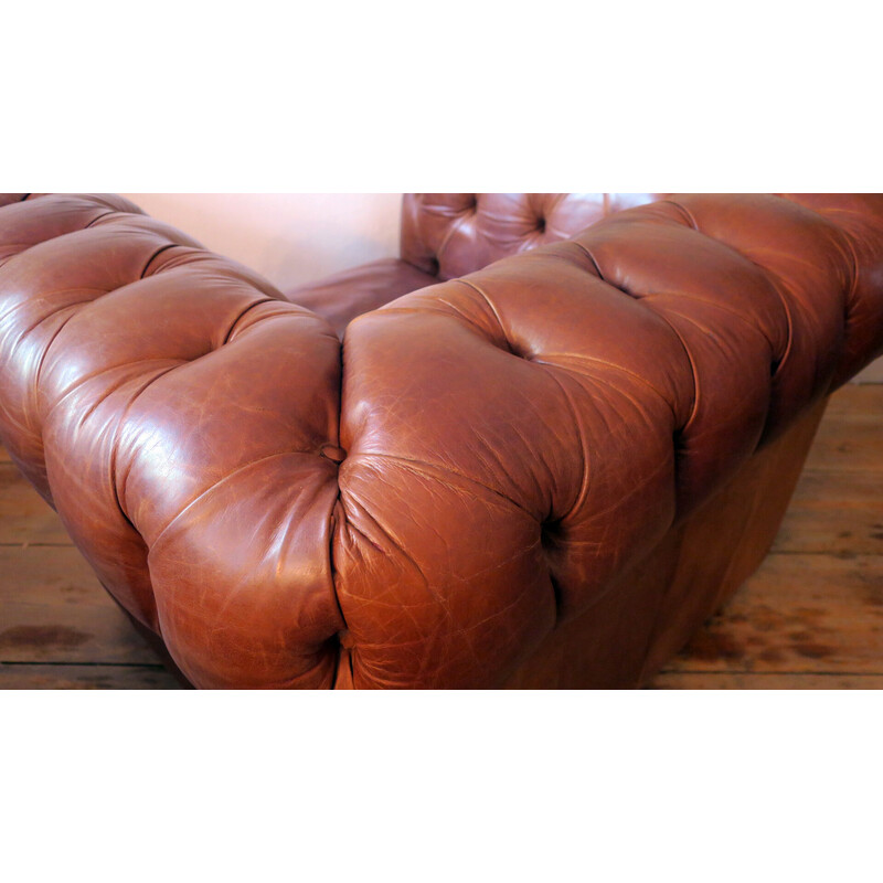 Vintage Brazilian brown leather Chesterfield club armchair