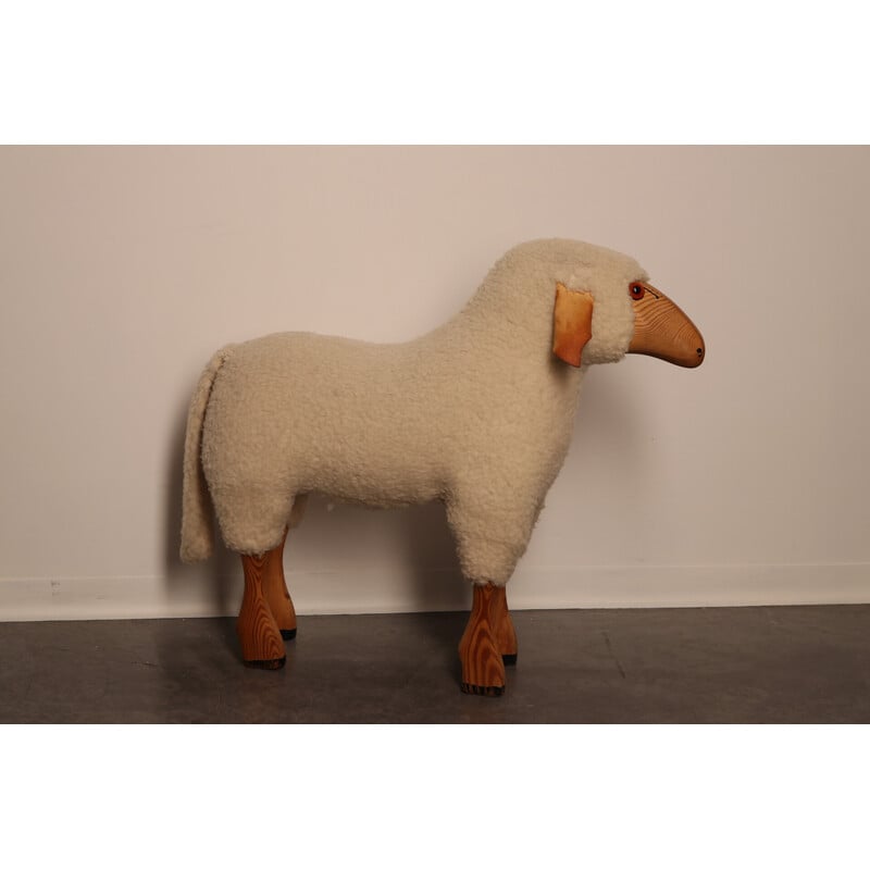 Vintage footrest Life-size handcrafted sheep by Hans-Peter Krafft for Meier, Germany 1970s