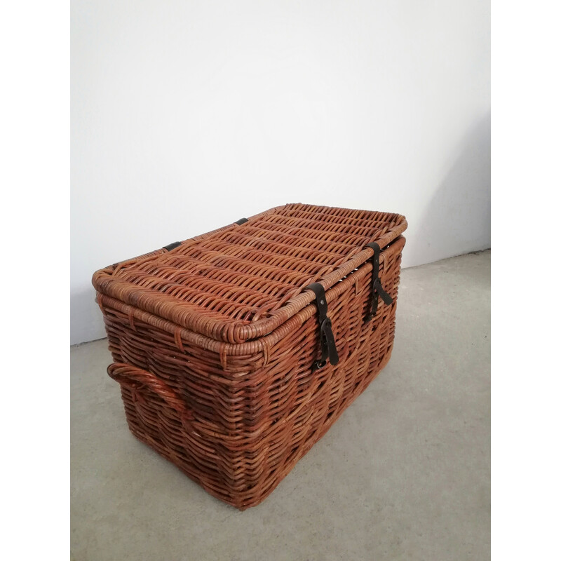 Vintage cane and wicker storage chest, 1950-1960s