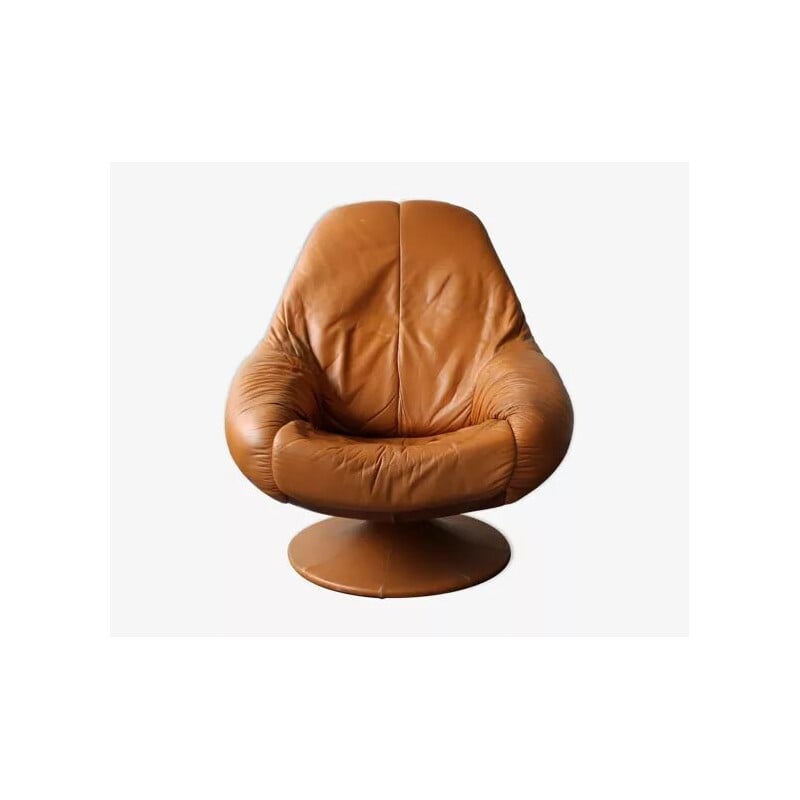 Vintage leather swivel chair by Geoffrey Harcourt, 1970s