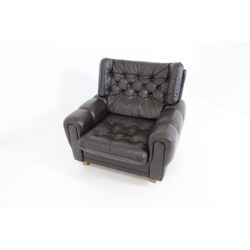 Vyber mid-century brown leather armchair - 1970s