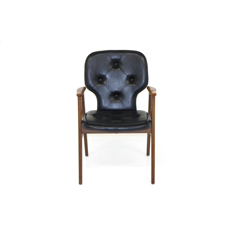 Vintage armchair in beechwood and leatherette, Sweden 1970