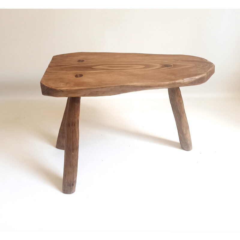 Vintage Brutalist olive wood tripod side table, 1970