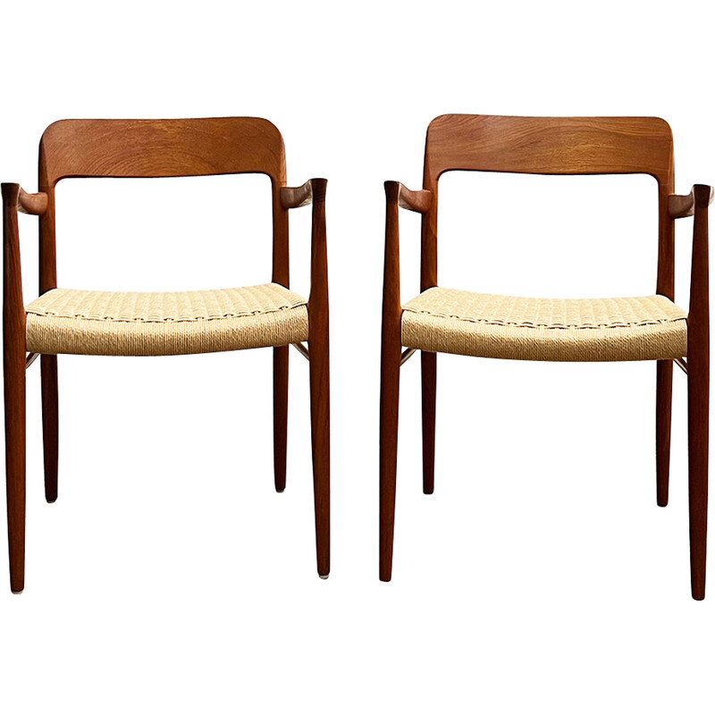 Danish mid-century pair of teak chairs model 56 by Niels O Moller for Jl Mollers Mobelfabrik, 1950s