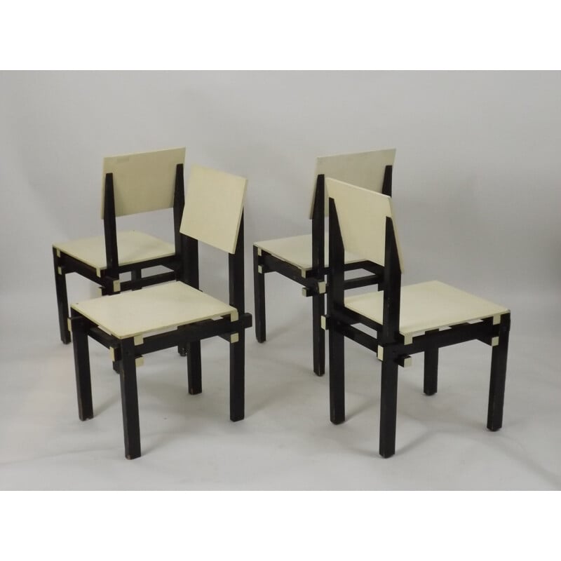 Set of 4 black military chairs - 1930s