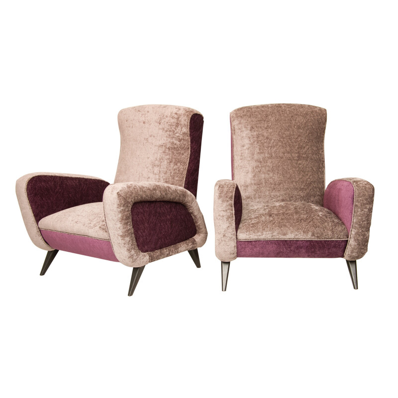 Pair of purple Italian velvet armchairs - 1960s