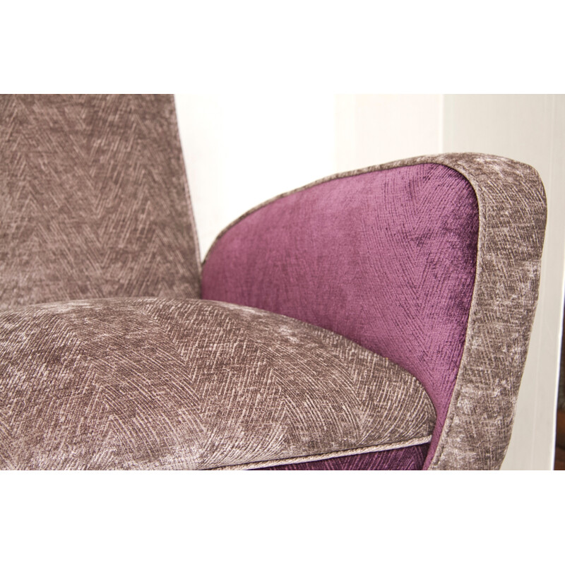 Pair of purple Italian velvet armchairs - 1960s