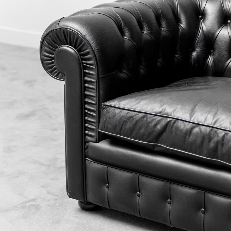 Vintage Chesterfield black leather sofa, 1970s